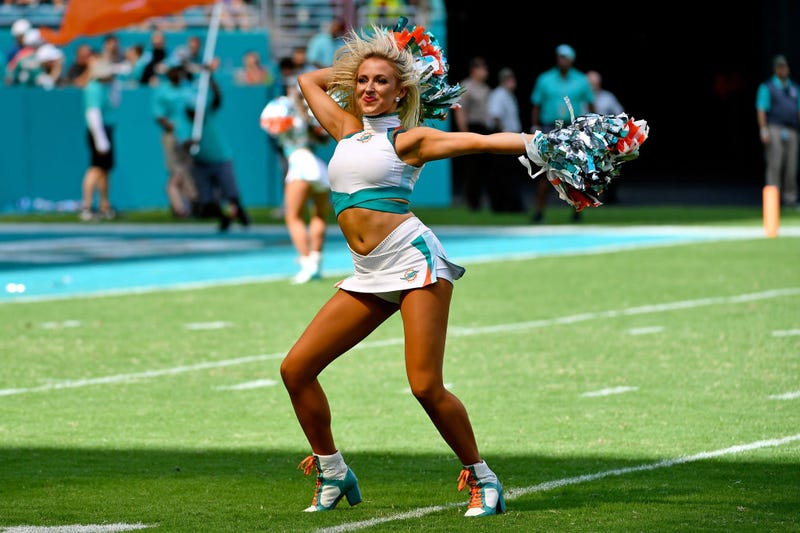 Sep 8, 2019; Miami Gardens, FL, USA; A Miami Dolphins cheerleader performs during the second half against the Baltimore Ravens at Hard Rock Stadium. Mandatory Credit: Jasen Vinlove-USA TODAY Sports