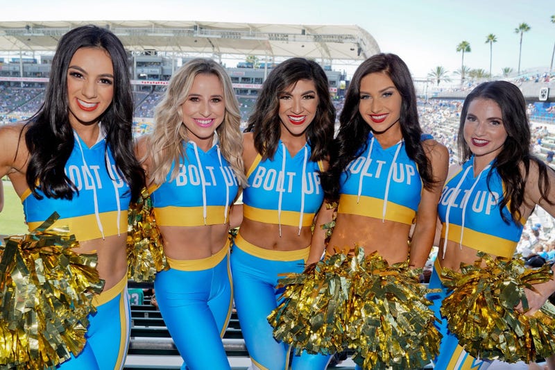 Sep 8, 2019; Carson, CA, USA; Los Angeles Chargers cheerleaders pose for a photo prior to the game against the Indianapolis Colts at Dignity Health Sports Park. Mandatory Credit: Kirby Lee-USA TODAY Sports
