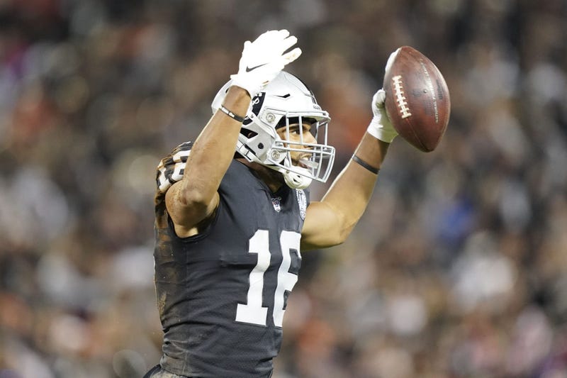 September 9, 2019; Oakland, CA, USA; Oakland Raiders wide receiver Tyrell Williams (16) celebrates after making a catch against the Denver Broncos during the second quarter at Oakland Coliseum. Mandatory Credit: Kyle Terada-USA TODAY Sports