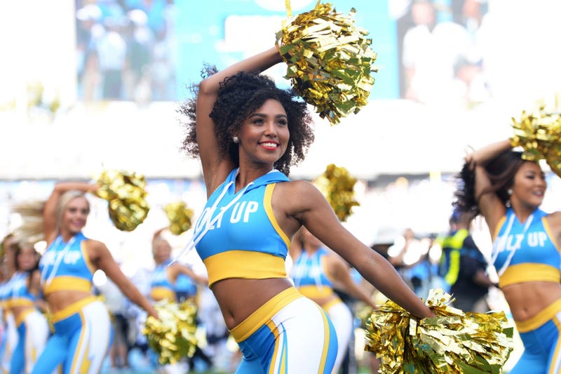 Sep 8, 2019; Carson, CA, USA; The Los Angeles Chargers cheerleaders cheer during the fourth quarter against the Indianapolis Colts at Dignity Health Sports Park. Mandatory Credit: Jake Roth-USA TODAY Sports