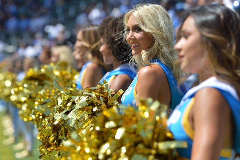 Sep 8, 2019; Carson, CA, USA; The Los Angeles Chargers cheerleaders before the game against the Indianapolis Colts at Dignity Health Sports Park. Mandatory Credit: Jake Roth-USA TODAY Sports