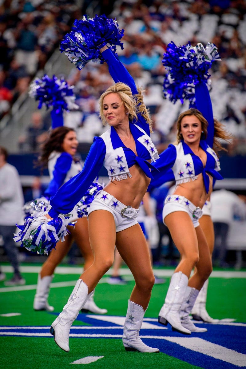 Sep 8, 2019; Arlington, TX, USA; The Dallas Cowboys cheerleaders perform during the game between the Cowboys and the Giants at AT&T Stadium. Mandatory Credit: Jerome Miron-USA TODAY Sports