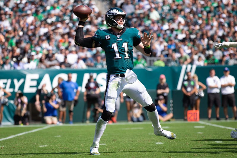Eagles quarterback Carson Wentz (11) passes the ball against the Detroit Lions.