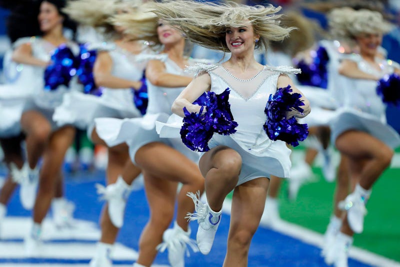 Sep 29, 2019; Indianapolis, IN, USA; Indianapolis Colts cheerleaders perform a dance routine in a game against the Oakland Raiders during the first quarter at Lucas Oil Stadium. Mandatory Credit: Brian Spurlock-USA TODAY Sports