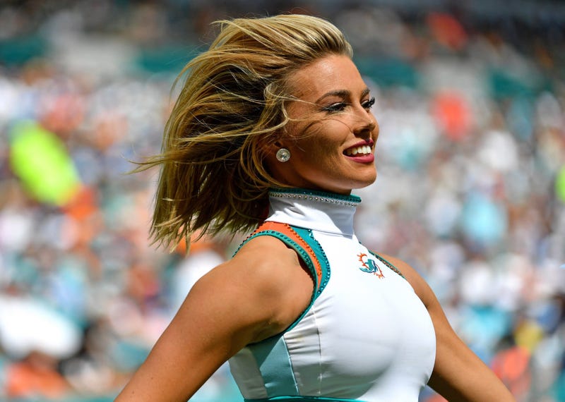 Sep 29, 2019; Miami Gardens, FL, USA; Miami Dolphins cheerleader performs against the Los Angeles Chargers during the second half at Hard Rock Stadium. Mandatory Credit: Steve Mitchell-USA TODAY Sports