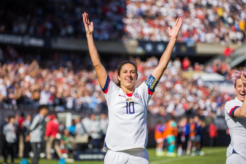 The United States forward Carli Lloyd (10) celebrates after scoring a goal against South Korea.