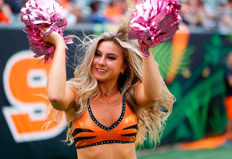 Oct 6, 2019; Cincinnati, OH, USA; A Cincinnati Bengals cheerleader performs during a game against the Arizona Cardinals during the second half at Paul Brown Stadium. Mandatory Credit: David Kohl-USA TODAY Sports