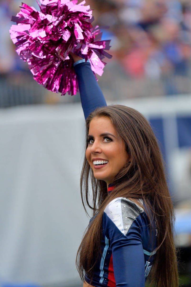 Oct 6, 2019; Nashville, TN, USA; Tennessee Titans Cheerleader entertains fans during the first half against the Buffalo Bills at Nissan Stadium. Mandatory Credit: Jim Brown-USA TODAY Sports