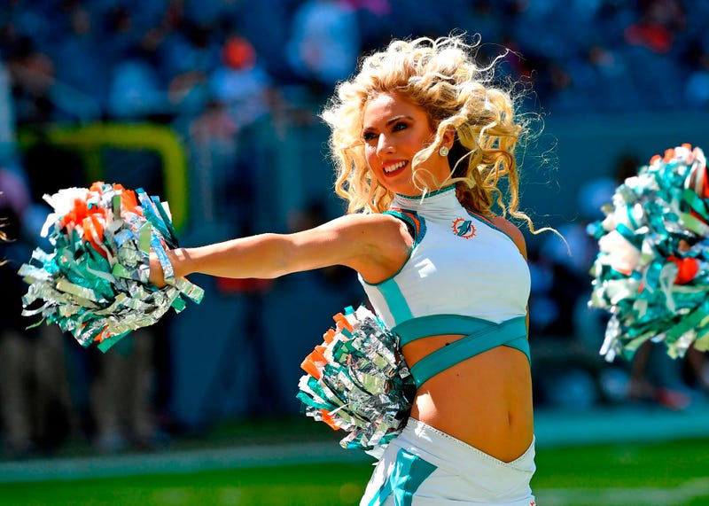Oct 13, 2019; Miami Gardens, FL, USA; Miami Dolphins cheerleader performs against the Washington Redskins at Hard Rock Stadium. Mandatory Credit: Steve Mitchell-USA TODAY Sports