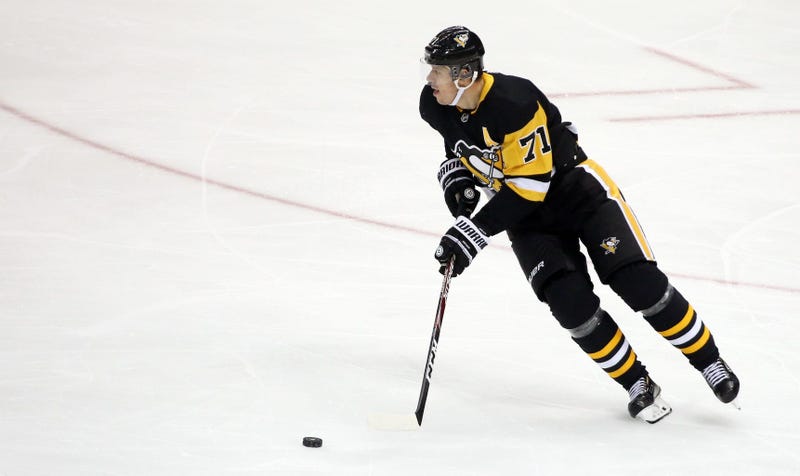 Pittsburgh Penguins center Evgeni Malkin skates with the puck against the Buffalo Sabres