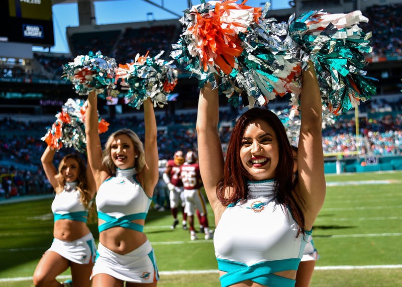 Oct 13, 2019; Miami Gardens, FL, USA; Miami Dolphins cheerleader performs against the Washington Redskins at Hard Rock Stadium. Mandatory Credit: Steve Mitchell-USA TODAY Sports