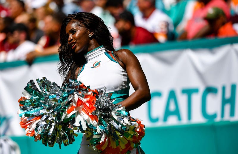 Oct 13, 2019; Miami Gardens, FL, USA; Miami Dolphins cheerleader performs against the Washington Redskins at Hard Rock Stadium. Mandatory Credit: Steve Mitchell-USA TODAY Sports