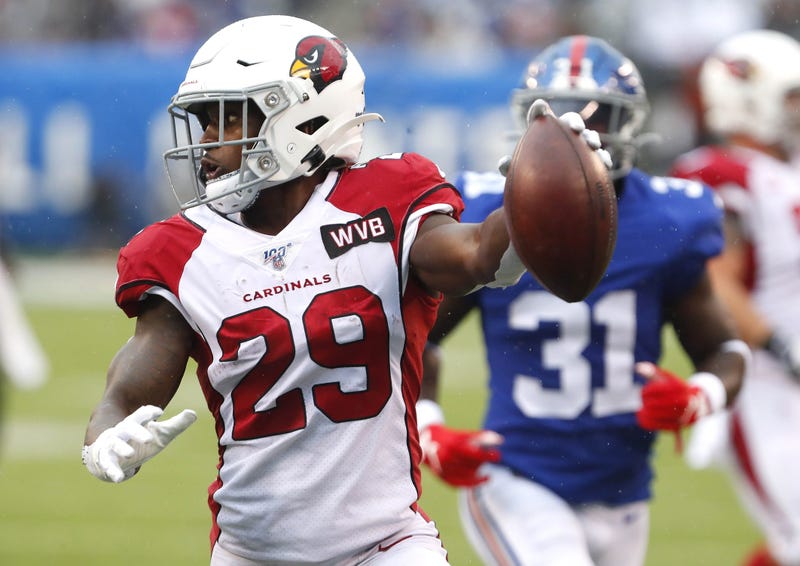 Oct 20, 2019; East Rutherford, NJ, USA; Arizona Cardinals running back Chase Edmonds (29) rushes for a touchdown against the New York Giants during the first half at MetLife Stadium. Mandatory Credit: Noah K. Murray-USA TODAY Sports