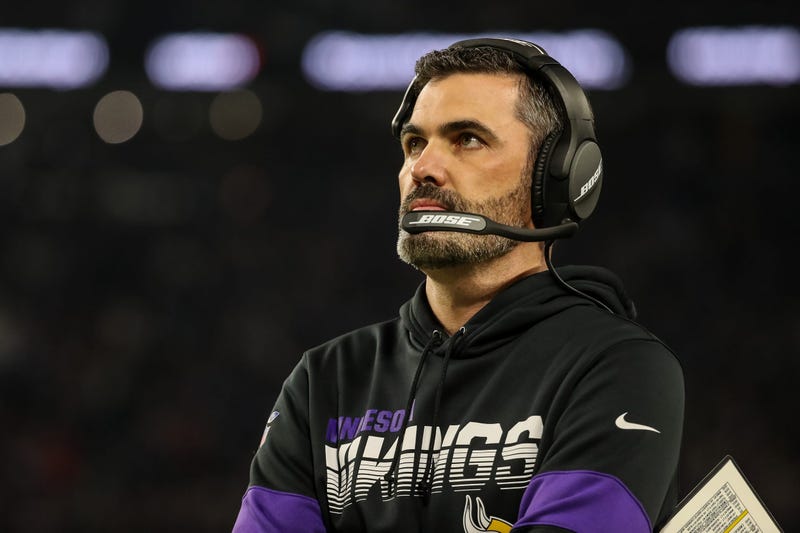 Oct 24, 2019; Minneapolis, MN, USA; Minnesota Vikings offensive coordinator Kevin Stefanski during the first quarter against the Washington Redskins at U.S. Bank Stadium. Mandatory Credit: Brace Hemmelgarn-USA TODAY Sports