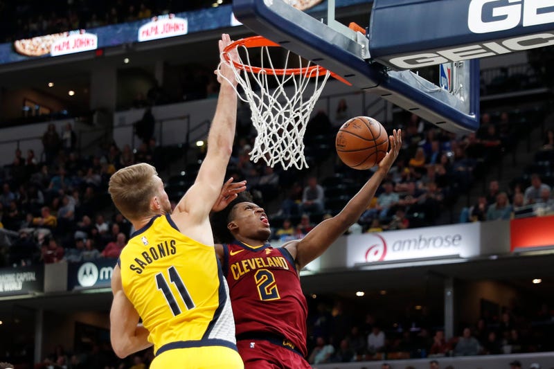 Cleveland Cavaliers guard Collin Sexton (2) takes a shot against Indiana Pacers forward Domantas Sabonis (11)