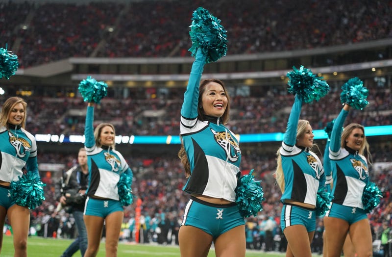 Nov 3, 2019; London, United Kingdom; Jacksonville Jaguars roar cheerleaders perform during an NFL International Series game against the Houston Texans at Wembley Stadium. Mandatory Credit: Kirby Lee-USA TODAY Sports