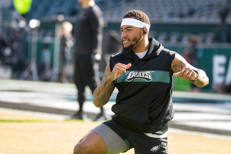 Eagles' DeSean Jackson warms up before facing the Chicago Bears Sunday at Lincoln Financial Field.