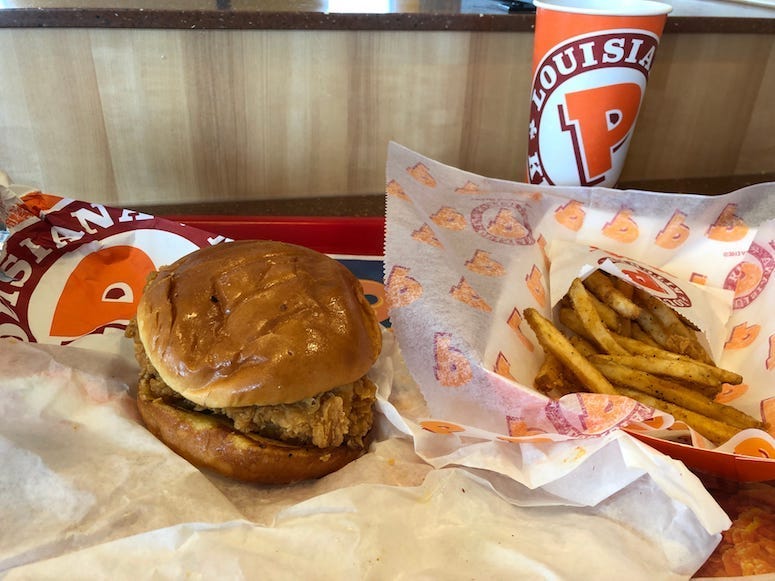 Popeyes, Chicken Sandwich, French Fries, Drink