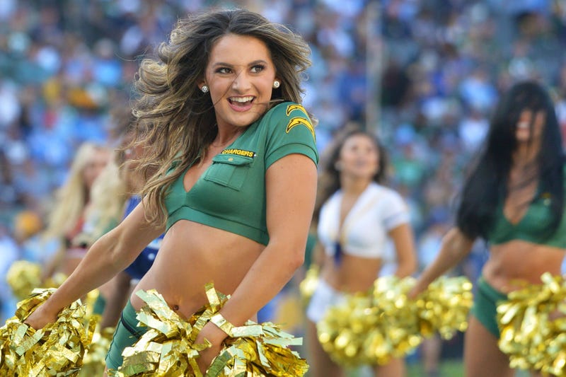 Nov 3, 2019; Carson, CA, USA; The Los Angeles Chargers cheerleaders perform during the second quarter against the Green Bay Packers at Dignity Health Sports Park. Mandatory Credit: Jake Roth-USA TODAY Sports