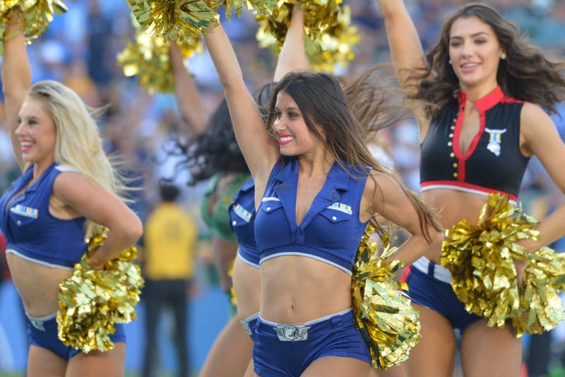 Nov 3, 2019; Carson, CA, USA; The Los Angeles Chargers cheerleaders perform during the second quarter against the Green Bay Packers at Dignity Health Sports Park. Mandatory Credit: Jake Roth-USA TODAY Sports