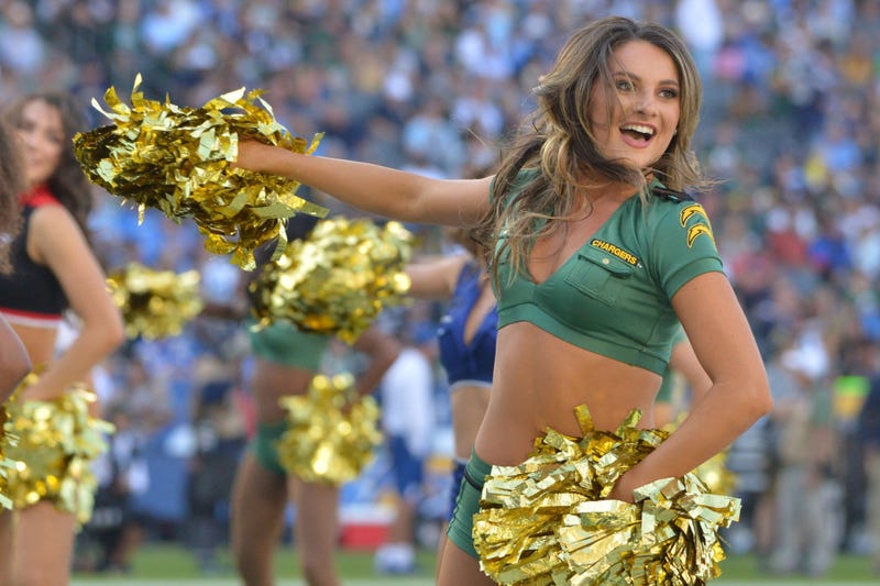Nov 3, 2019; Carson, CA, USA; The Los Angeles Chargers cheerleaders perform during the second quarter against the Green Bay Packers at Dignity Health Sports Park. Mandatory Credit: Jake Roth-USA TODAY Sports