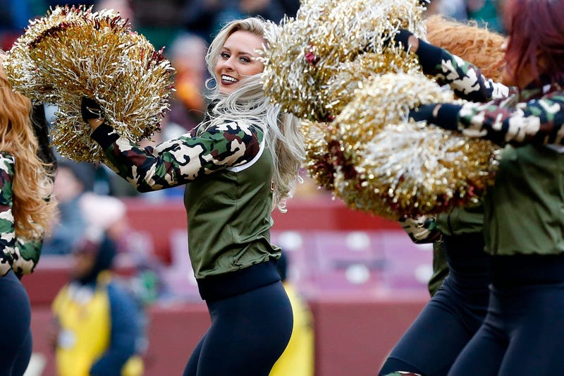 Nov 17, 2019; Landover, MD, USA; Washington Redskins cheerleaders dance on the field during a timeout against the New York Jets in the third quarter at FedExField. Mandatory Credit: Geoff Burke-USA TODAY Sports
