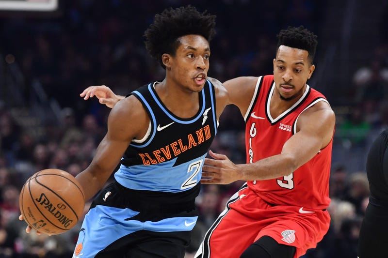Nov 23, 2019; Cleveland, OH, USA; Cleveland Cavaliers guard Collin Sexton (2) drives to the basket against Portland Trail Blazers guard CJ McCollum (3) during the first half at Rocket Mortgage FieldHouse. Mandatory Credit: Ken Blaze-USA TODAY Sports