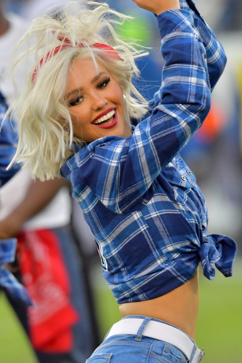 Nov 24, 2019; Nashville, TN, USA; Tennessee Titans Cheerleader entertains fans during the first half against the Jacksonville Jaguars at Nissan Stadium. Mandatory Credit: Jim Brown-USA TODAY Sports