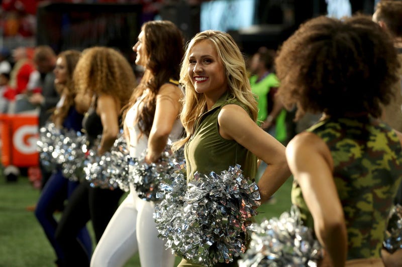 Nov 24, 2019; Atlanta, GA, USA; Atlanta Falcons cheerleaders perform during the Atlanta Falcons' game against the Tampa Bay Buccaneers at Mercedes-Benz Stadium. Mandatory Credit: Jason Getz-USA TODAY Sports