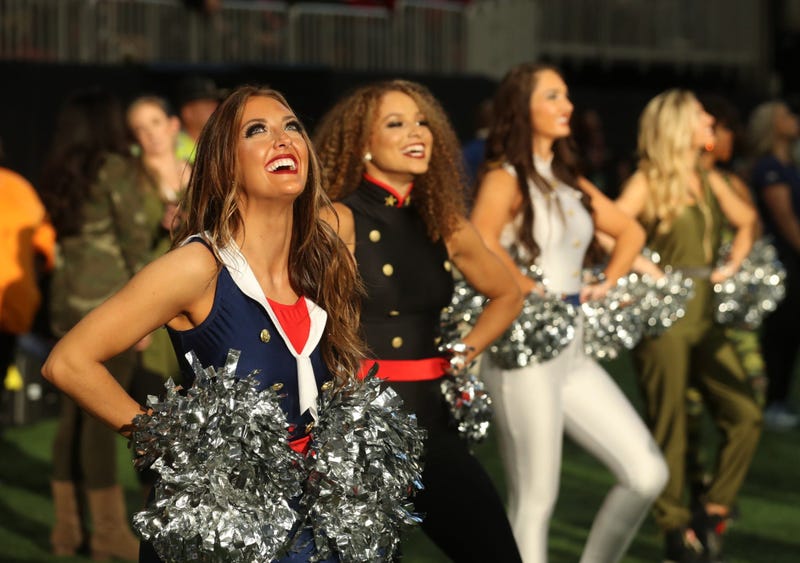 Nov 24, 2019; Atlanta, GA, USA; Atlanta Falcons cheerleaders perform during the Atlanta Falcons' game against the Tampa Bay Buccaneers at Mercedes-Benz Stadium. Mandatory Credit: Jason Getz-USA TODAY Sports