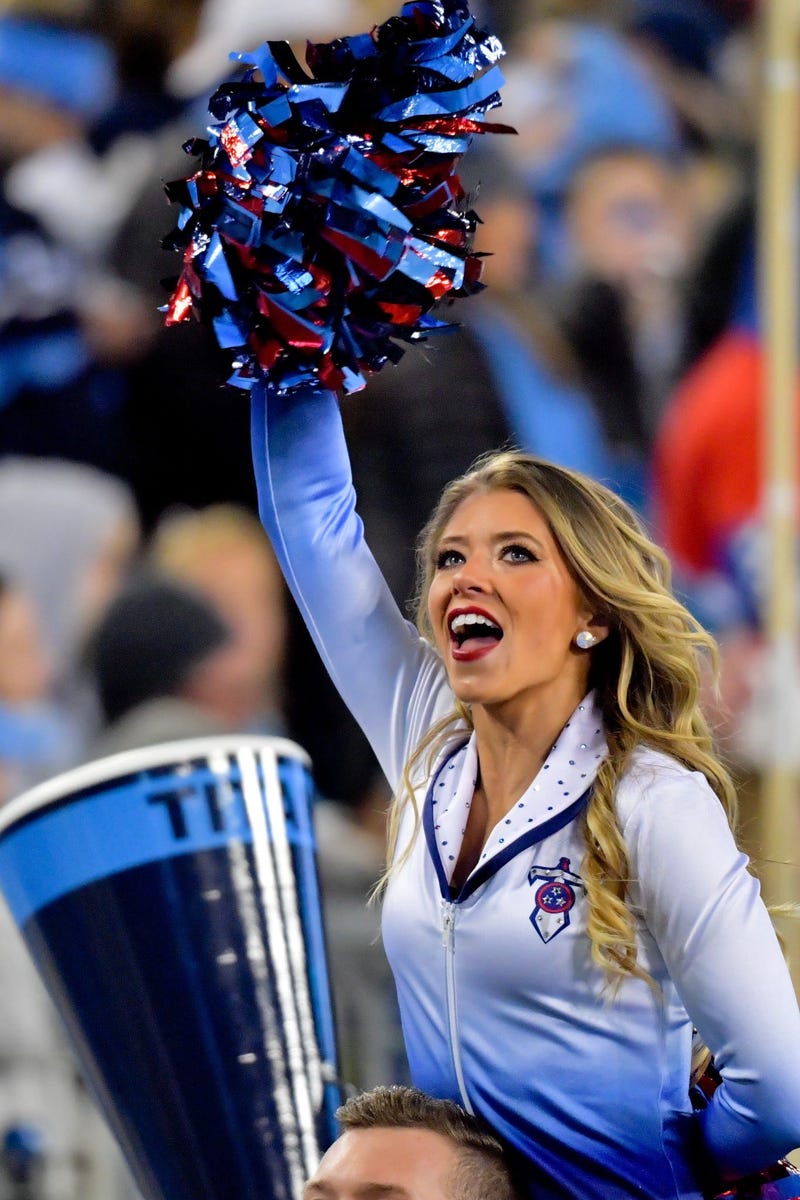 Nov 24, 2019; Nashville, TN, USA; Tennessee Titans Cheerleader entertains fans during the second half against the Jacksonville Jaguars at Nissan Stadium. Mandatory Credit: Jim Brown-USA TODAY Sports