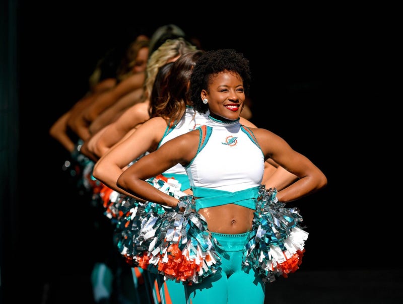 Dec 1, 2019; Miami Gardens, FL, USA; Miami Dolphins cheerleaders line up before a game against the Philadelphia Eagles at Hard Rock Stadium. Mandatory Credit: Steve Mitchell-USA TODAY Sports
