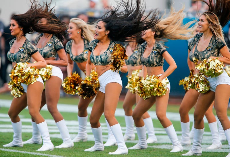 Dec 1, 2019; Jacksonville, FL, USA;Members of the Jacksonville Jaguars cheerleaders \"The Roar\" perform during the second half against the Tampa Bay Buccaneers at TIAA Bank Field. Mandatory Credit: Reinhold Matay-USA TODAY Sports