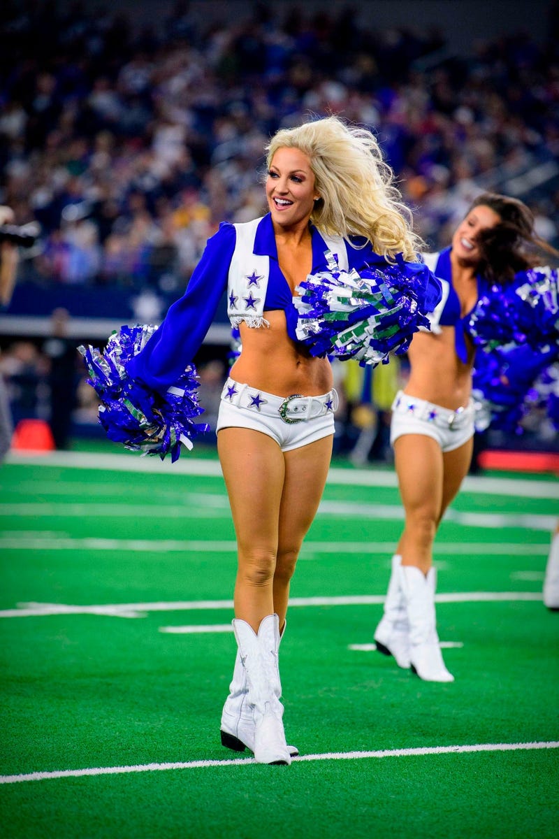 Nov 28, 2019; Arlington, TX, USA; The Dallas Cowboys cheerleaders perform during the game between the Bills and Cowboys at AT&T Stadium. Mandatory Credit: Jerome Miron-USA TODAY Sports