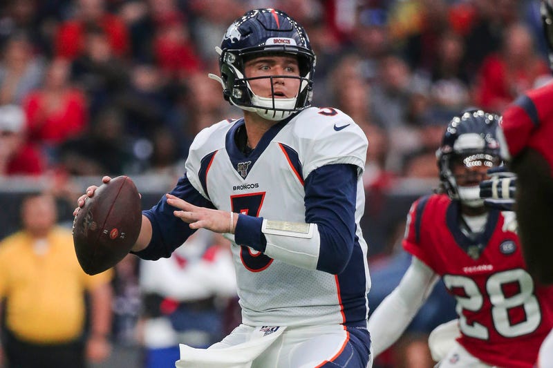 Dec 8, 2019; Houston, TX, USA; Denver Broncos quarterback Drew Lock (3) attempts a pass during the second quarter against the Houston Texans at NRG Stadium. Troy Taormina-USA TODAY Sports