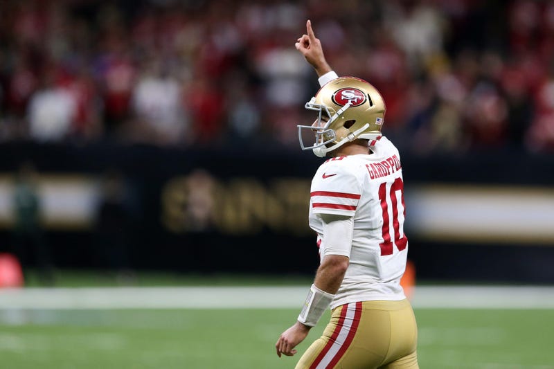 Jimmy Garoppolo celebrates the 49ers epic win in New Orleans