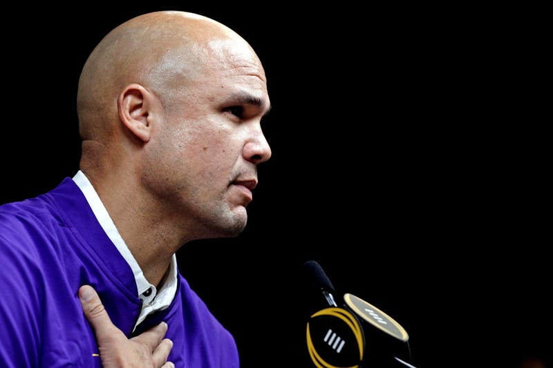 LSU Tigers defensive coordinator Dave Aranda during the College Football Playoff National Championship media day at Xavier University of Louisiana Convocation Center.
