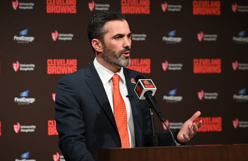 New Cleveland Browns head coach Kevin Stefanski speaks to the media during a press conference at FirstEnergy Stadium.