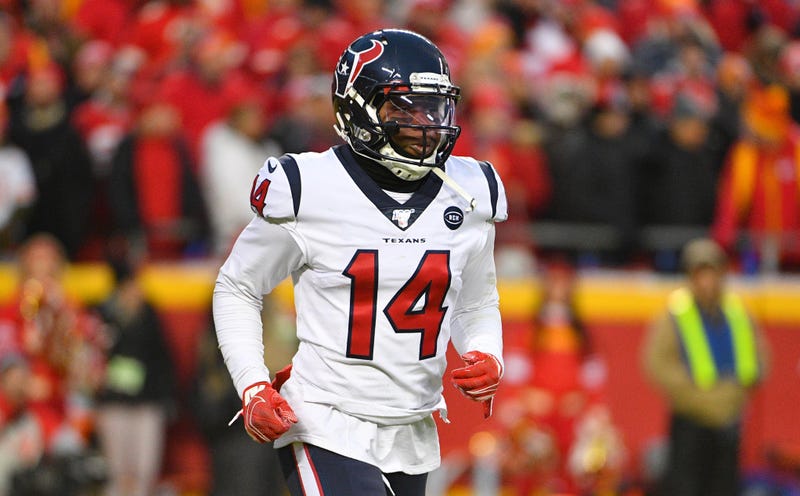 Houston Texans wide receiver DeAndre Carter (14) runs to the sidelines during the AFC Divisional Round playoff football game against the Kansas City Chiefs at Arrowhead Stadium.