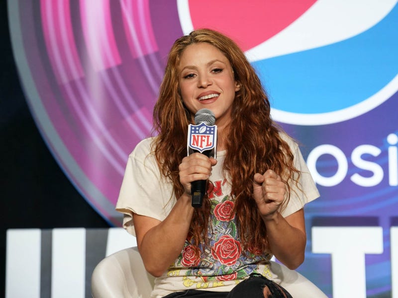 Jan 30, 2020; Miami, Florida, USA; Recording artist Shakira during the Super Bowl LIV halftime talent show press conference at Hilton Downtown. Mandatory Credit: Kirby Lee-USA TODAY Sports