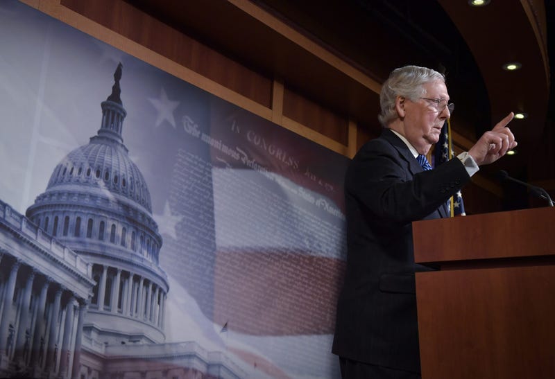 Senate Majority Leader Mitch McConnell speaking to the media moments after the Senate acquitted President Donald Trump on two articles of impeachment on Wednesday, February 5, 202