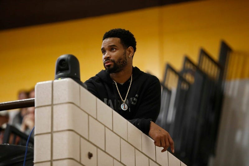 Detroit Lions corner back Darius Slay watches from the upper deck during the first half.