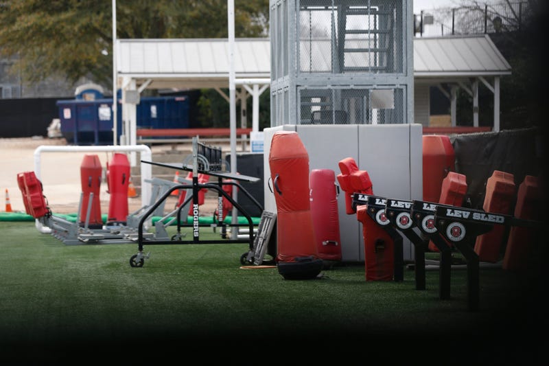 March 18, 2020; Athens, GA, USA; The University of Georgia football team's practice field s sit empty except for a handful of construction workers in Athens, Ga., on Tuesday, March 17, 2020. The University of Georgia football team would have started sprin
