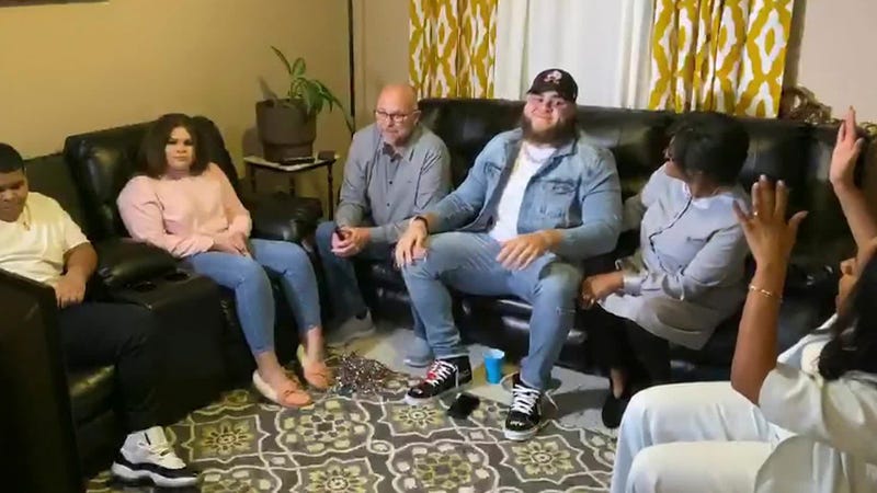 Apr 23, 2020; In this still image from video provided by the NFL, Jedrick Wills smiles during the NFL football draft Thursday, April 23, 2020. The Cleveland Browns selected Wills in the first round of the NFL Draft. Mandatory Credit: NFL/Handout Photo via