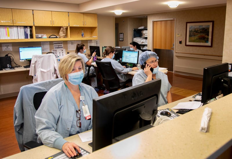 FOR SPECIAL PACKAGE: Nurses at TriHealth Good Samaritan Hospital, track patient care, Friday, April 24, 2020. Since the new coronavirus pandemic, health care workers have become the nation's heroes and more safety protocols are in place for both the healt