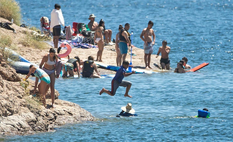 Crowded shoreline at Lake Pleasant on Memorial Day on May 25, 2020. Memorial Day At Lake Pleasant