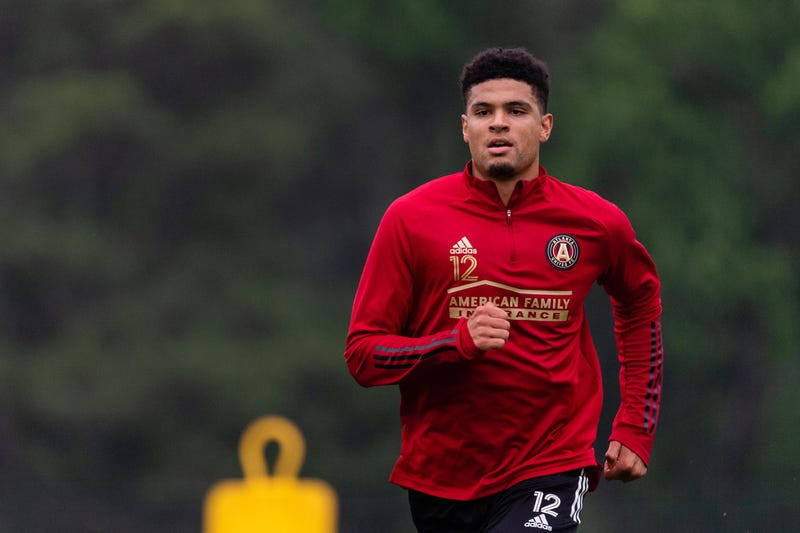 Mar 27, 2020; Marietta, GA, USA; Atlanta United defender Miles Robinson #12 runs during voluntary individual workouts at Children's Healthcare of Atlanta Training Ground in Marietta, Ga., on Wednesday May 27, 2020. Major League Soccer announced that start