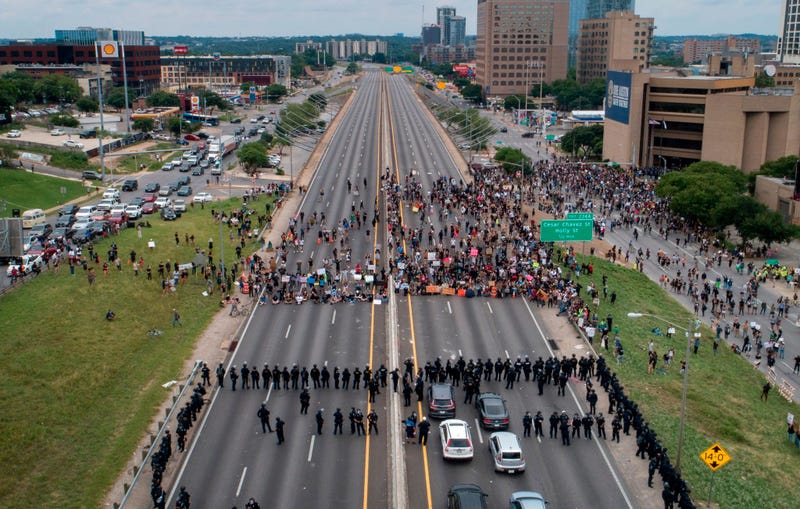 Protesters in downtown Austin
