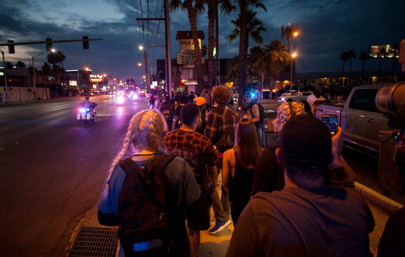 Las Vegas residents take to the streets to march in solidarity with Black Lives Matter Tuesday, June 2, 2020.