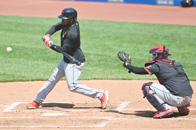 Cleveland Indians outfielder Daniel Johnson bats in simulated game in spring training